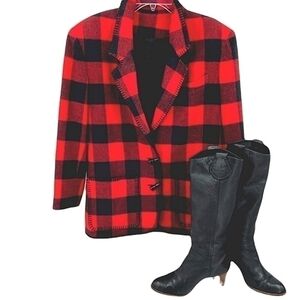 Ninety Vintage Women’s S Red and Black Buffalo Plaid Check Fully Lined Jacket